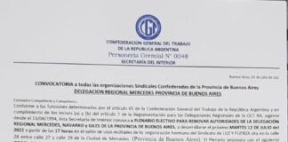 La CGT convoca a un Plenario para renovar las autoridades en la Regional Mercedes-Navarro- Giles