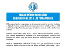 La CGT y la CTA denunciaron tras la fijación del Salario Mínimo