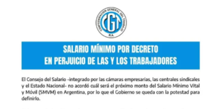 La CGT y la CTA denunciaron tras la fijación del Salario Mínimo