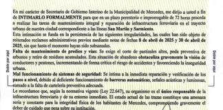 Mercedes reclama al Gobierno Nacional por el deterioro de la infraestructura ferroviaria