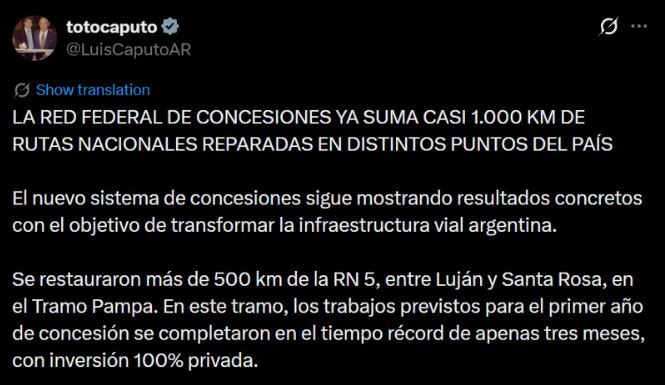 El Gobierno anunció la reparación de más de 1.000 kilómetros de rutas nacionales